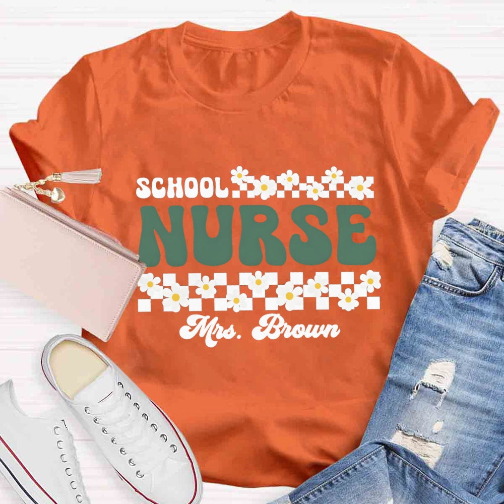 Personalized Name School Nurse Many Floral T-shirt