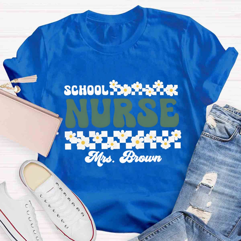 Personalized Name School Nurse Many Floral T-shirt