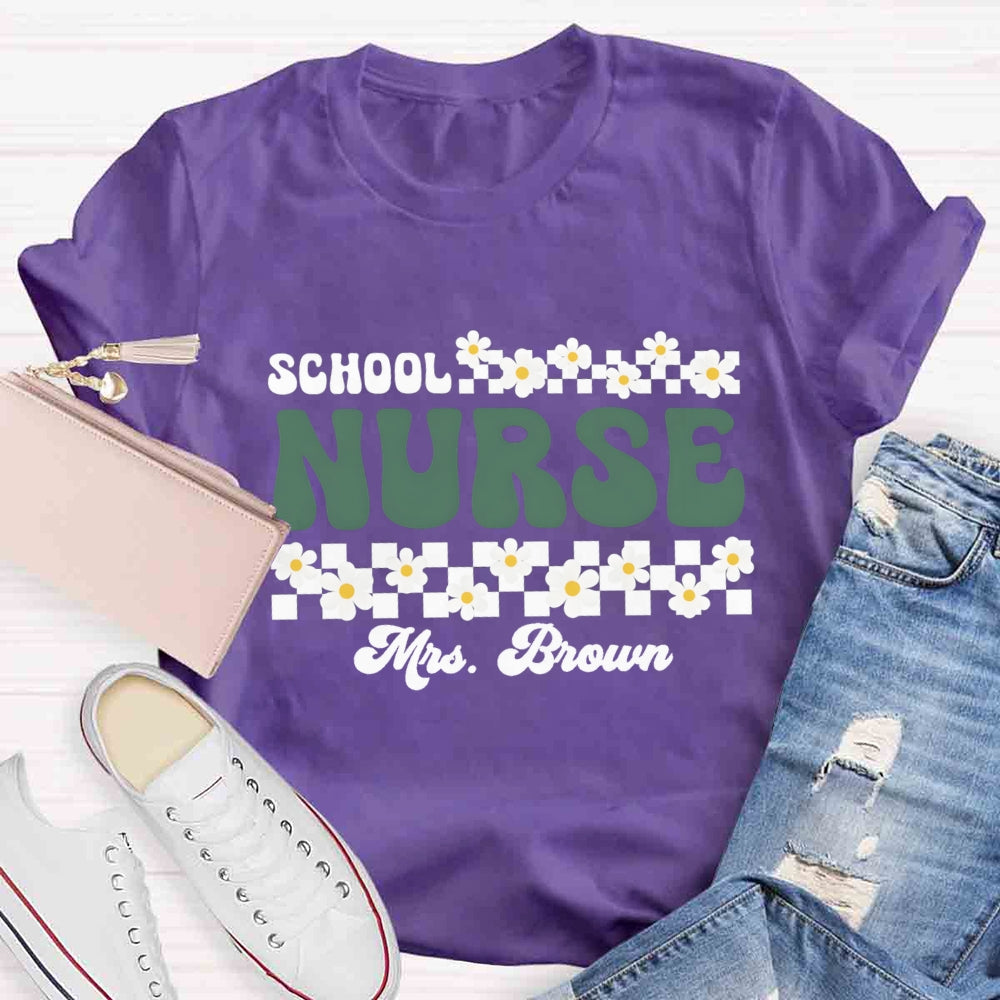 Personalized Name School Nurse Many Floral T-shirt