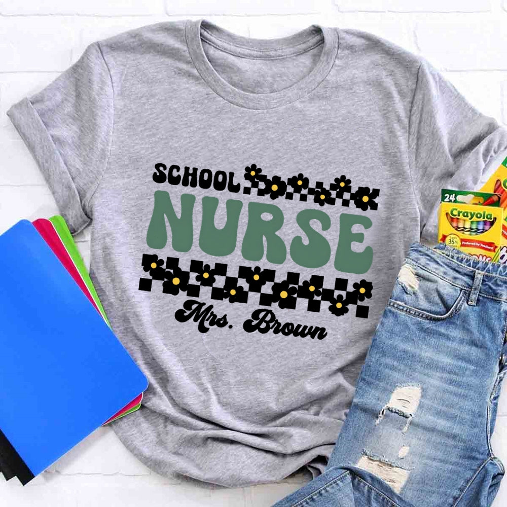 Personalized Name School Nurse Many Floral T-shirt