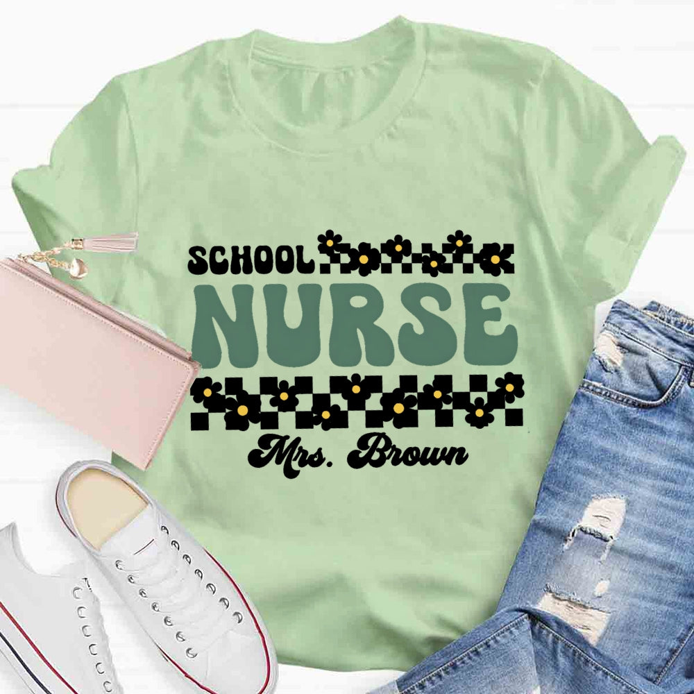 Personalized Name School Nurse Many Floral T-shirt