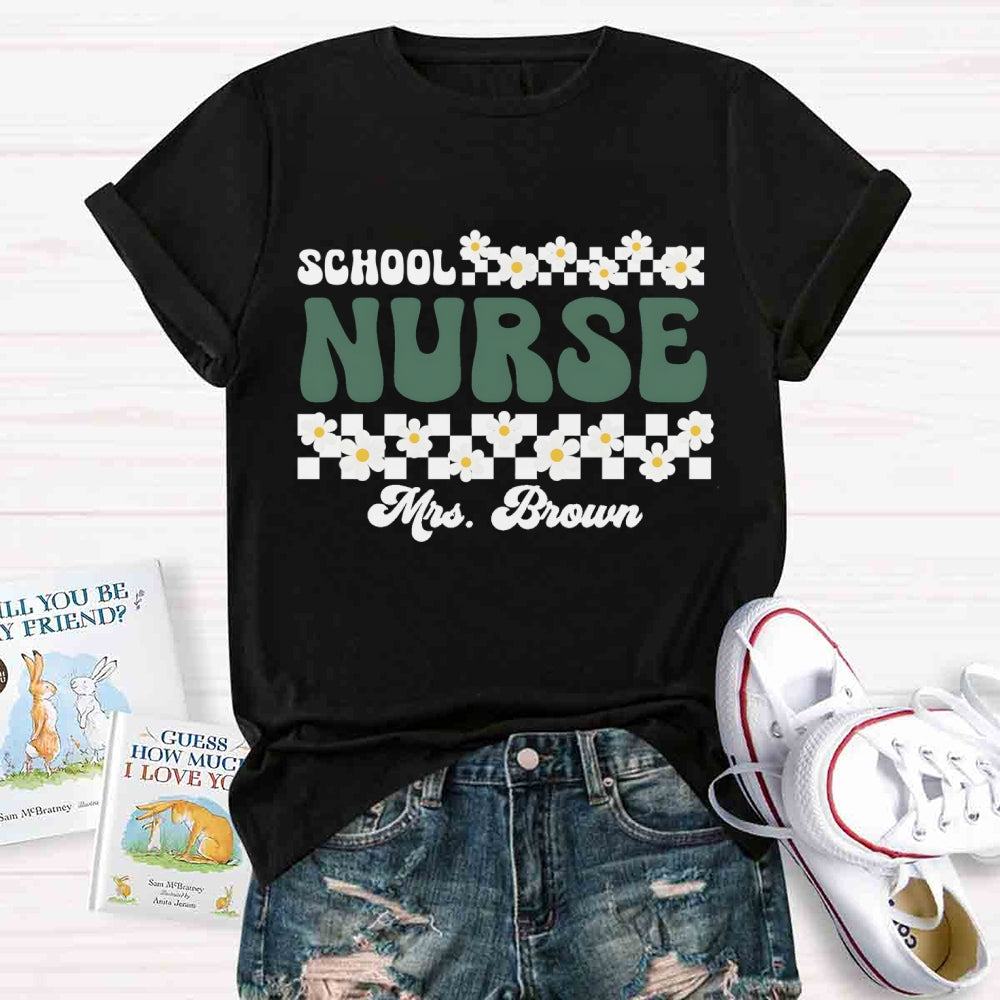 Personalized Name School Nurse Many Floral T-shirt