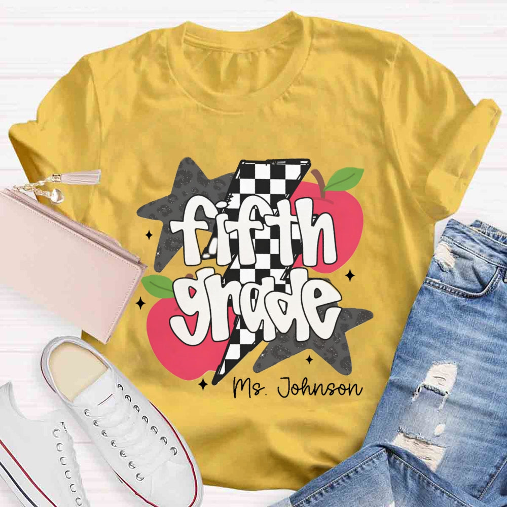 Personalized Name And Grade Star Apple T-shirt