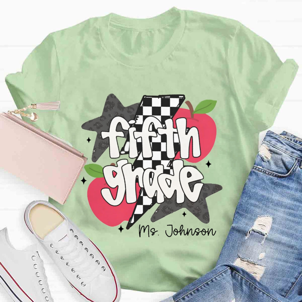 Personalized Name And Grade Star Apple T-shirt