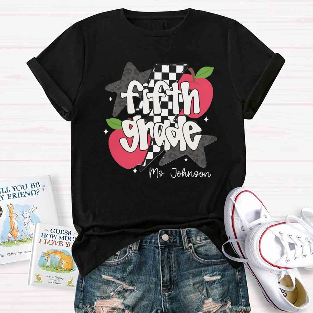 Personalized Name And Grade Star Apple T-shirt