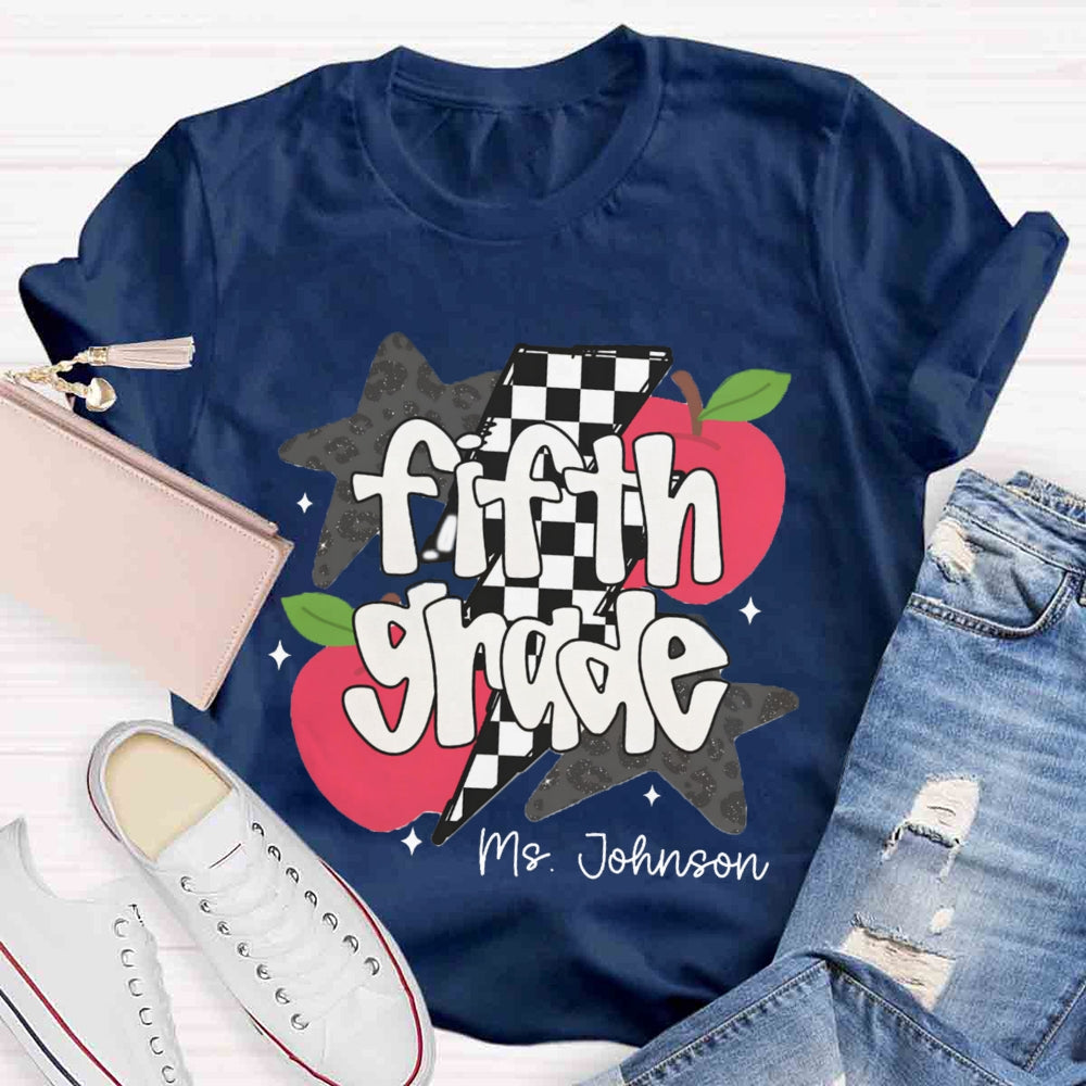 Personalized Name And Grade Star Apple T-shirt