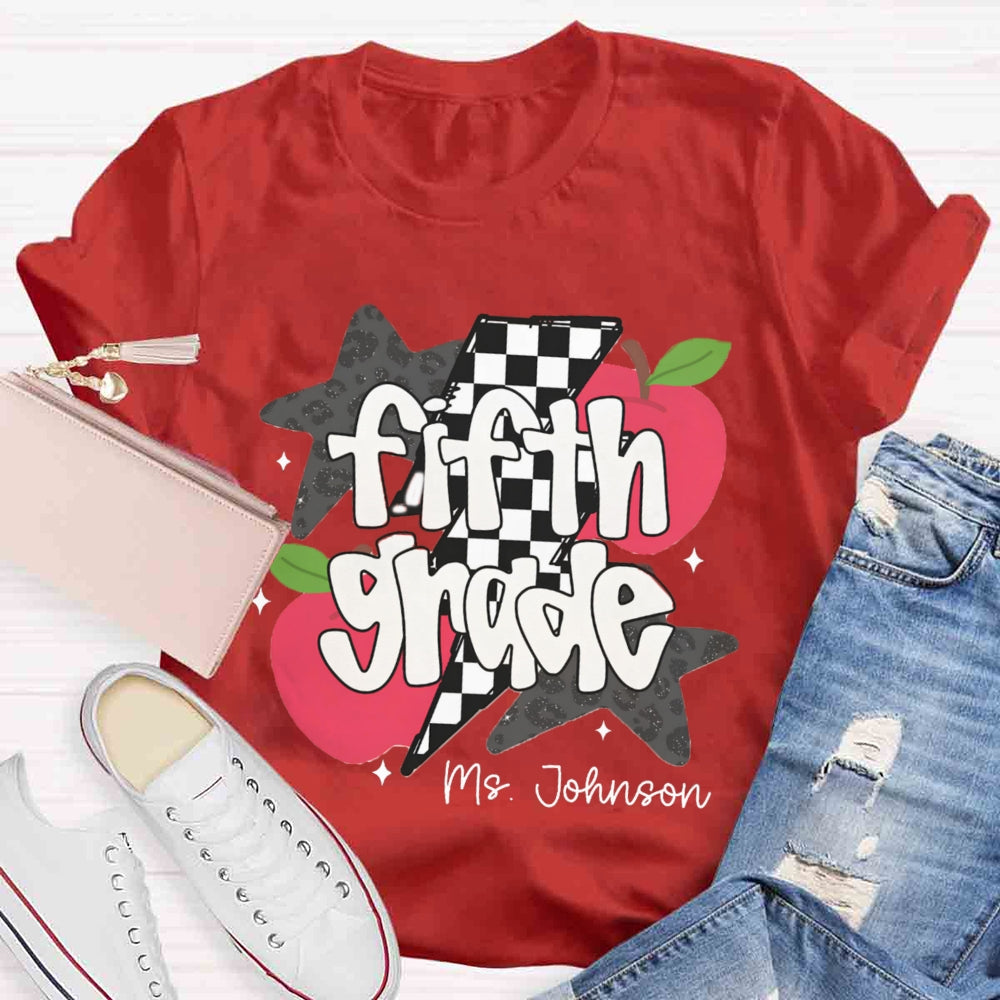 Personalized Name And Grade Star Apple T-shirt