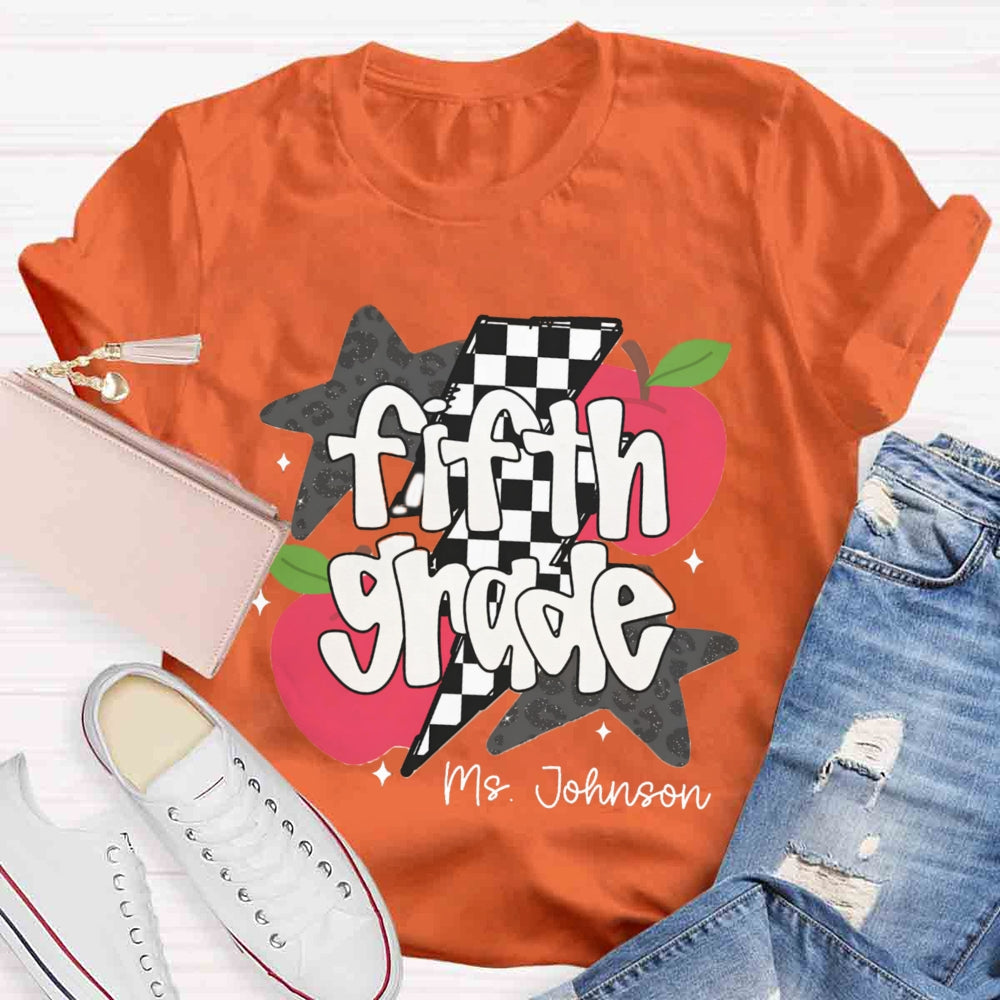 Personalized Name And Grade Star Apple T-shirt