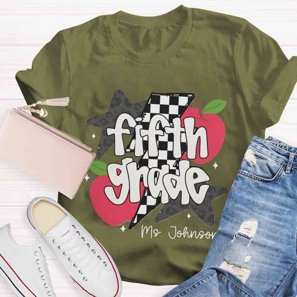 Personalized Name And Grade Star Apple T-shirt