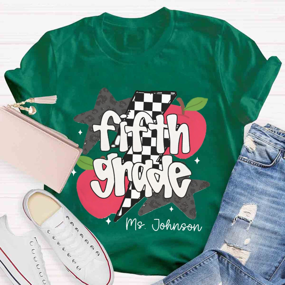 Personalized Name And Grade Star Apple T-shirt