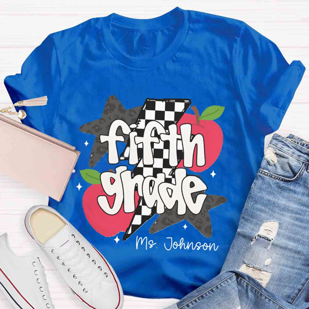 Personalized Name And Grade Star Apple T-shirt