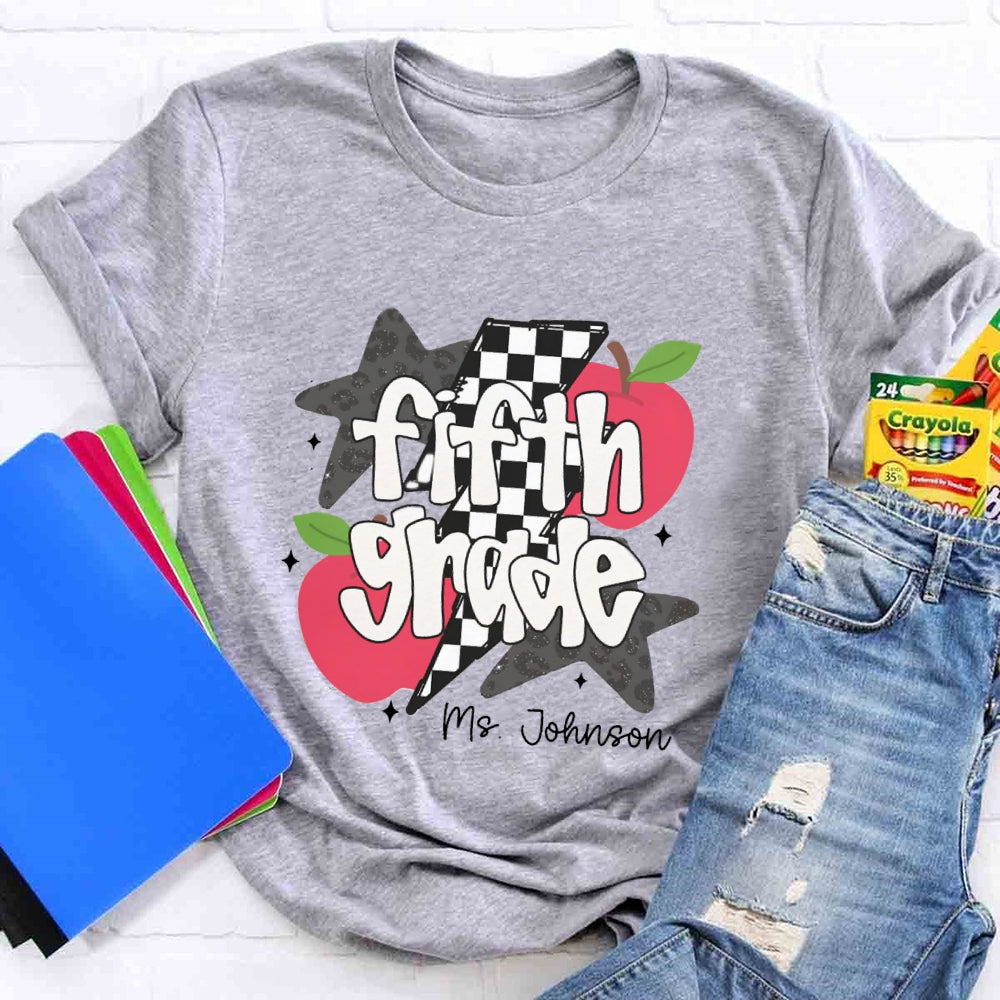 Personalized Name And Grade Star Apple T-shirt