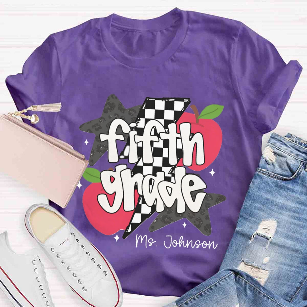 Personalized Name And Grade Star Apple T-shirt