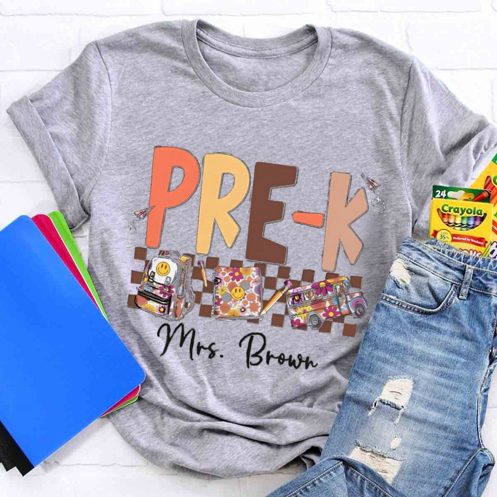 Personalized Name And Grade Smiley Face Backpack Notebook T-shirt