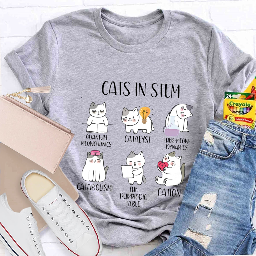 Cats In Stem Quantum Catalyst Ther-Meow-Dynamics Catabolism The Purriodictabee Cation T-shirt