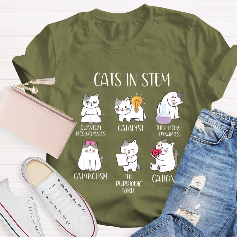 Cats In Stem Quantum Catalyst Ther-Meow-Dynamics Catabolism The Purriodictabee Cation T-shirt