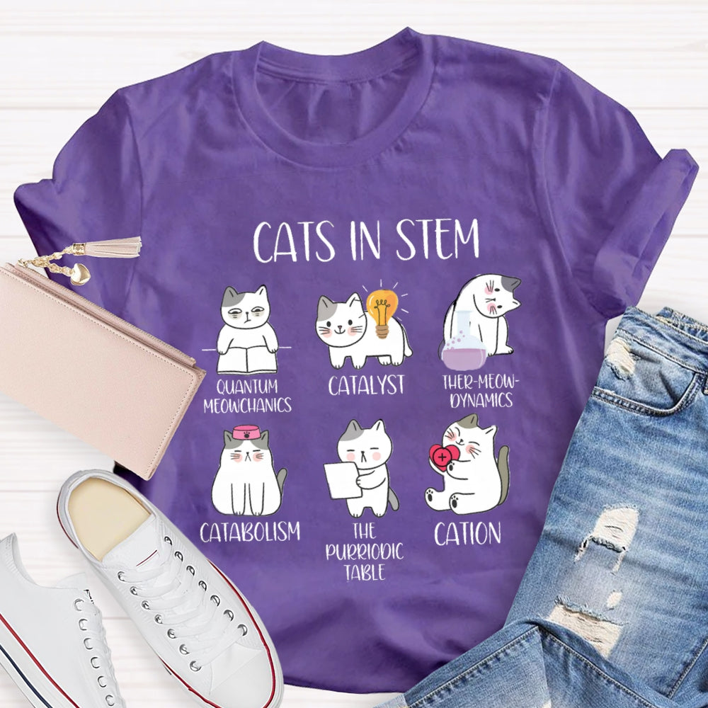 Cats In Stem Quantum Catalyst Ther-Meow-Dynamics Catabolism The Purriodictabee Cation T-shirt