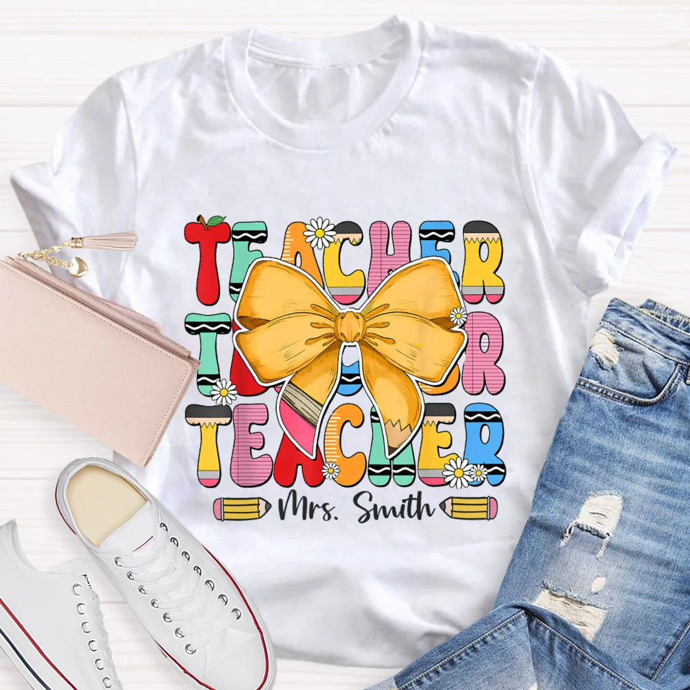 Personalized Name Yellow Bow Daisy T-shirt