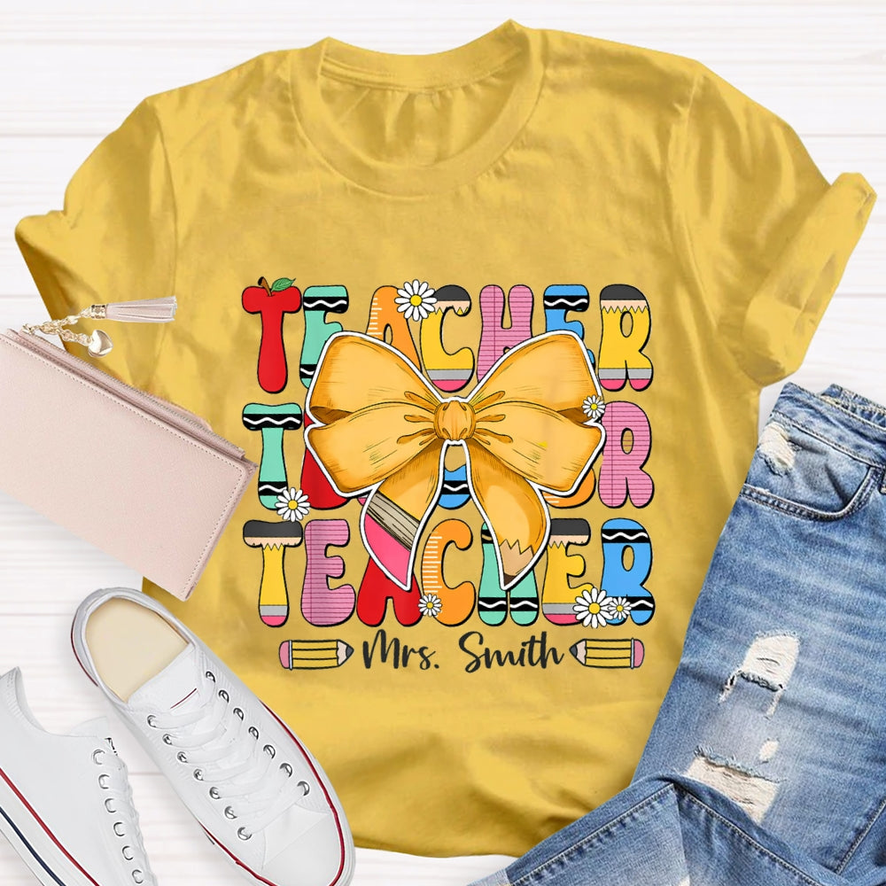 Personalized Name Yellow Bow Daisy T-shirt