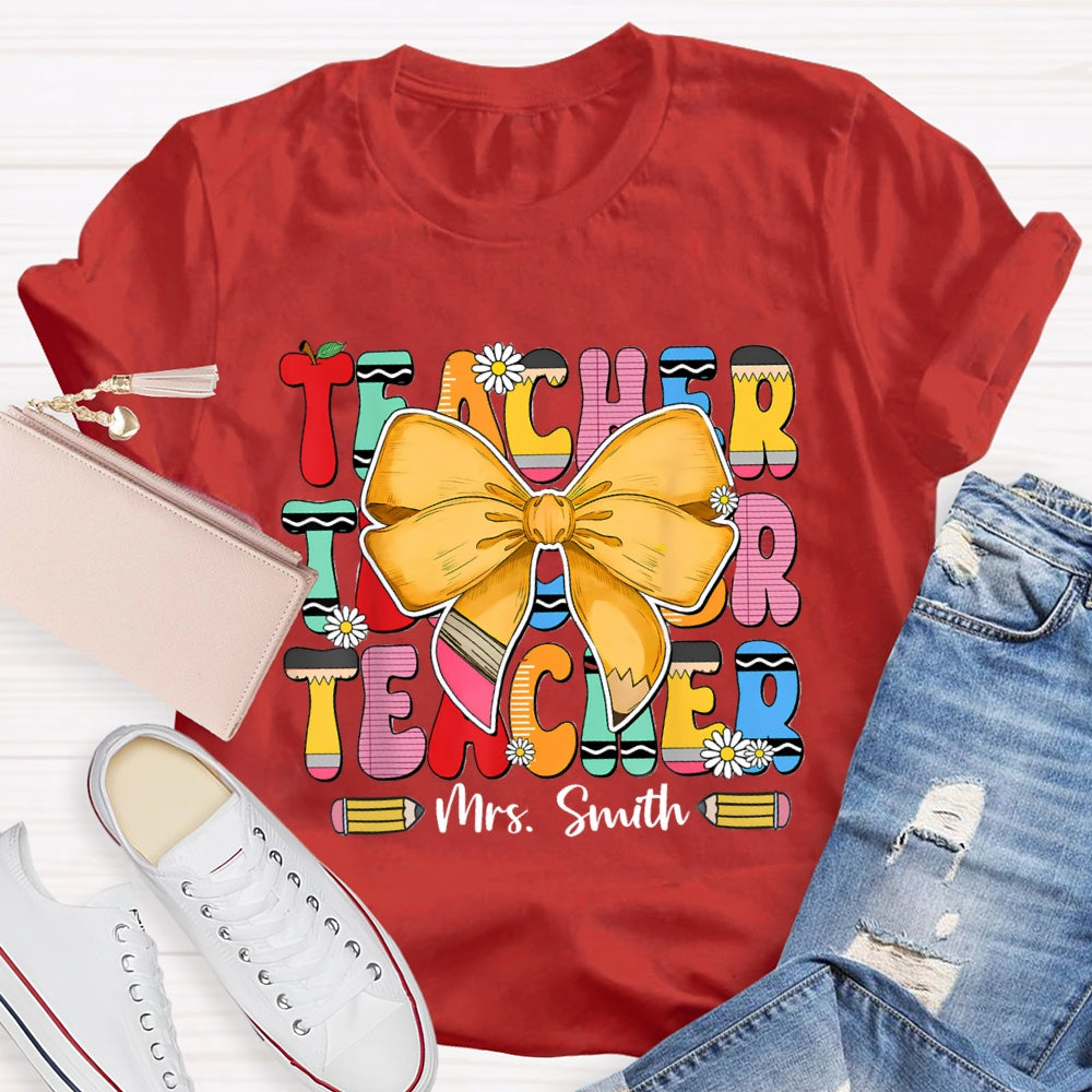 Personalized Name Yellow Bow Daisy T-shirt