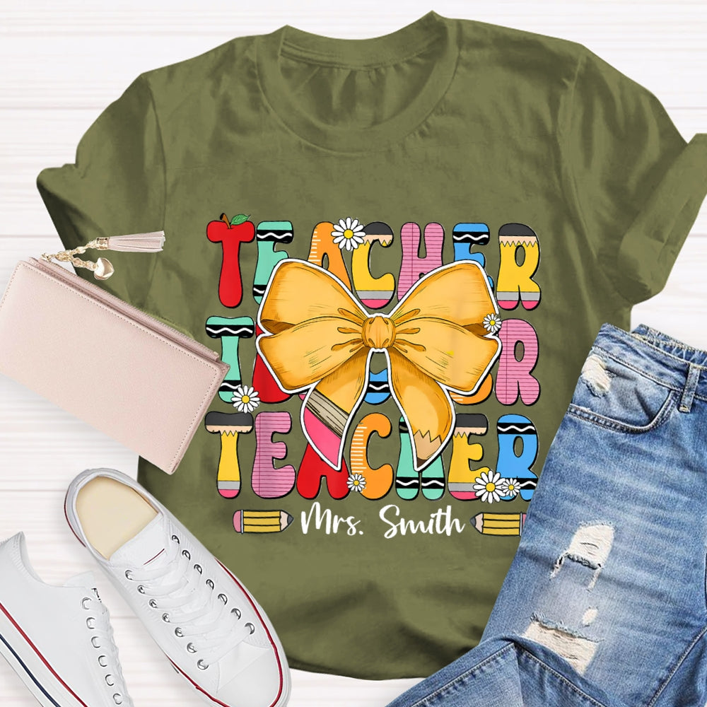 Personalized Name Yellow Bow Daisy T-shirt