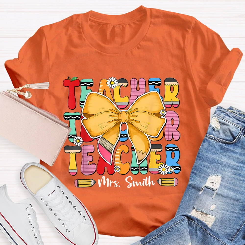 Personalized Name Yellow Bow Daisy T-shirt