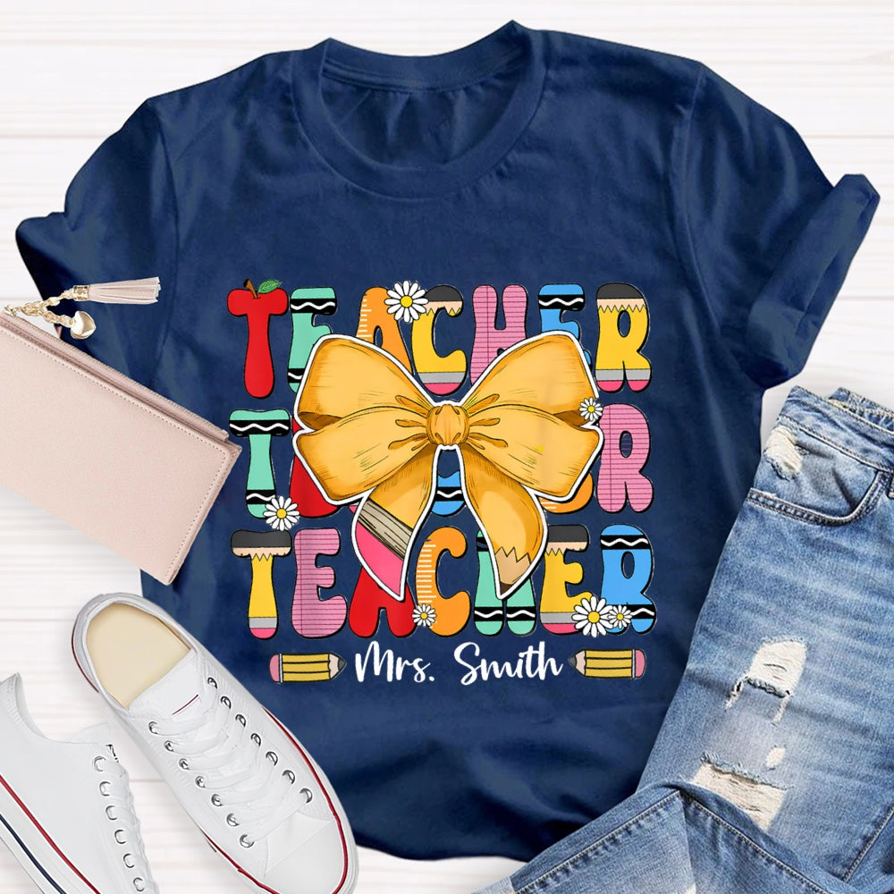 Personalized Name Yellow Bow Daisy T-shirt