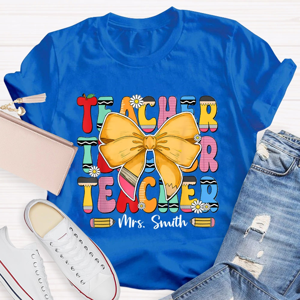 Personalized Name Yellow Bow Daisy T-shirt