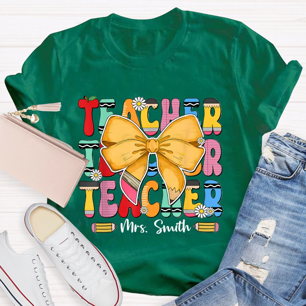 Personalized Name Yellow Bow Daisy T-shirt