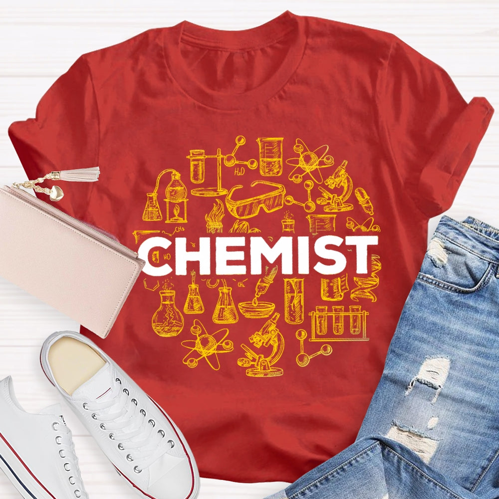 Chemical Experiment Equipment Including Measuring Cylinder Test Tube Beaker T-shirt