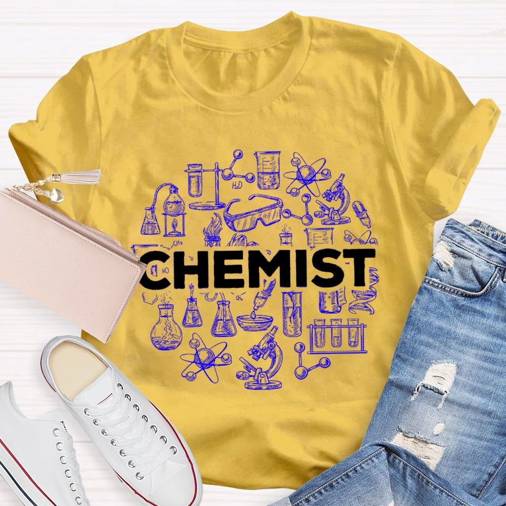 Chemical Experiment Equipment Including Measuring Cylinder Test Tube Beaker T-shirt