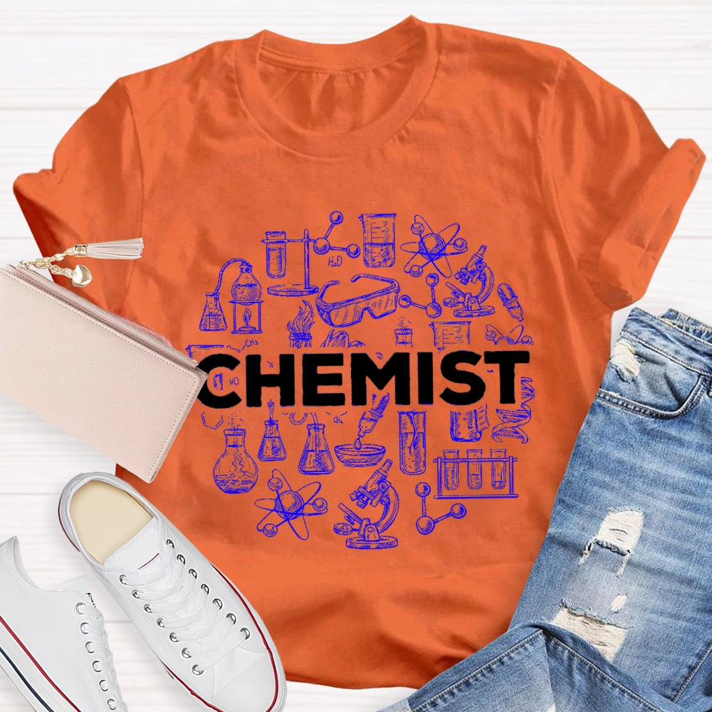 Chemical Experiment Equipment Including Measuring Cylinder Test Tube Beaker T-shirt