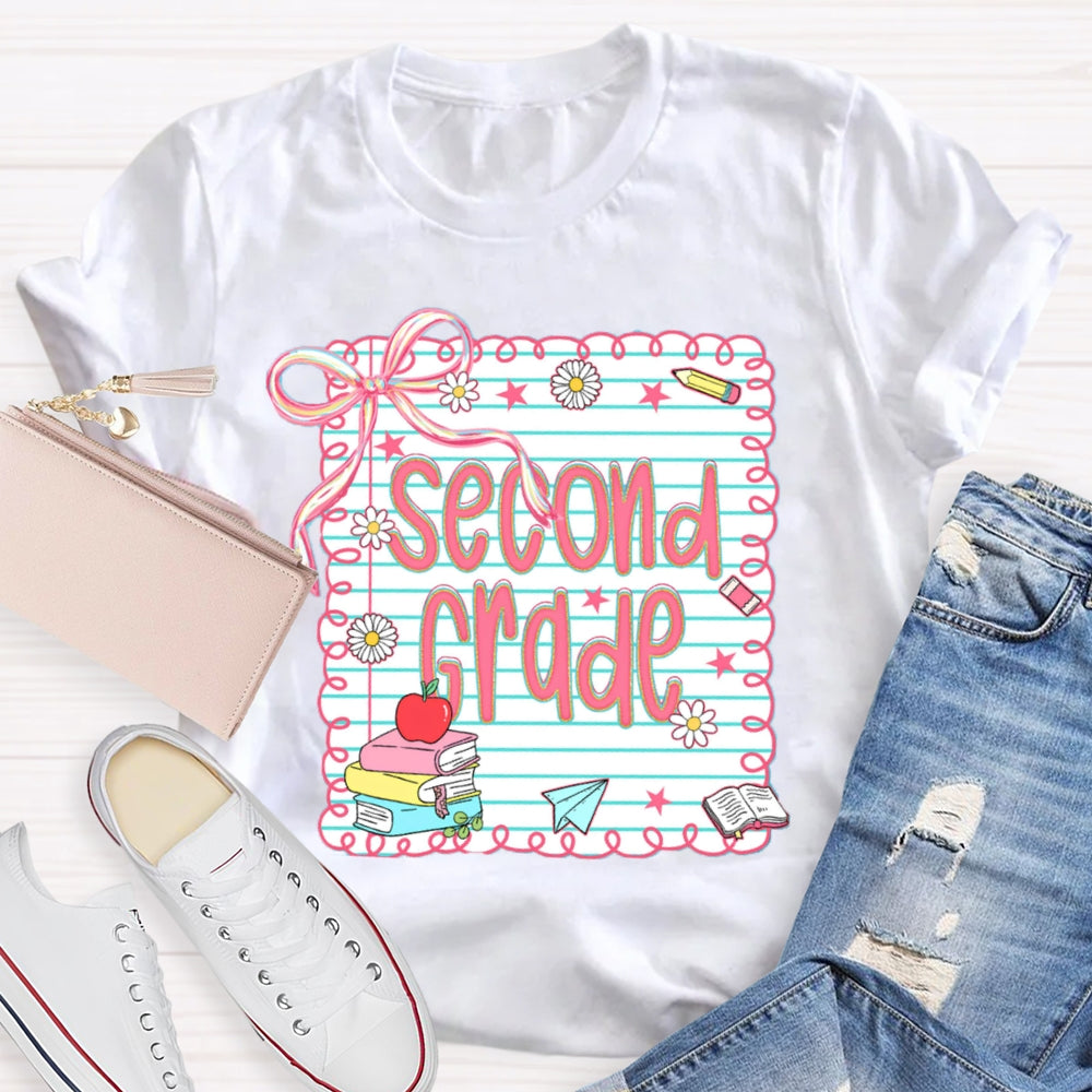 Personalized Grade Pink Bow Daisy Notebook T-shirt