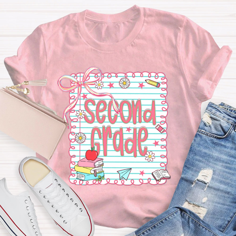 Personalized Grade Pink Bow Daisy Notebook T-shirt