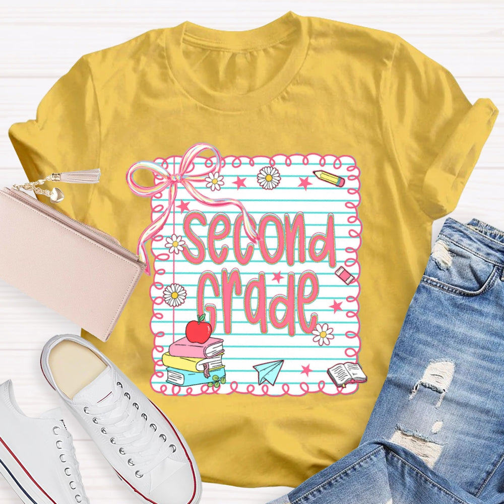 Personalized Grade Pink Bow Daisy Notebook T-shirt