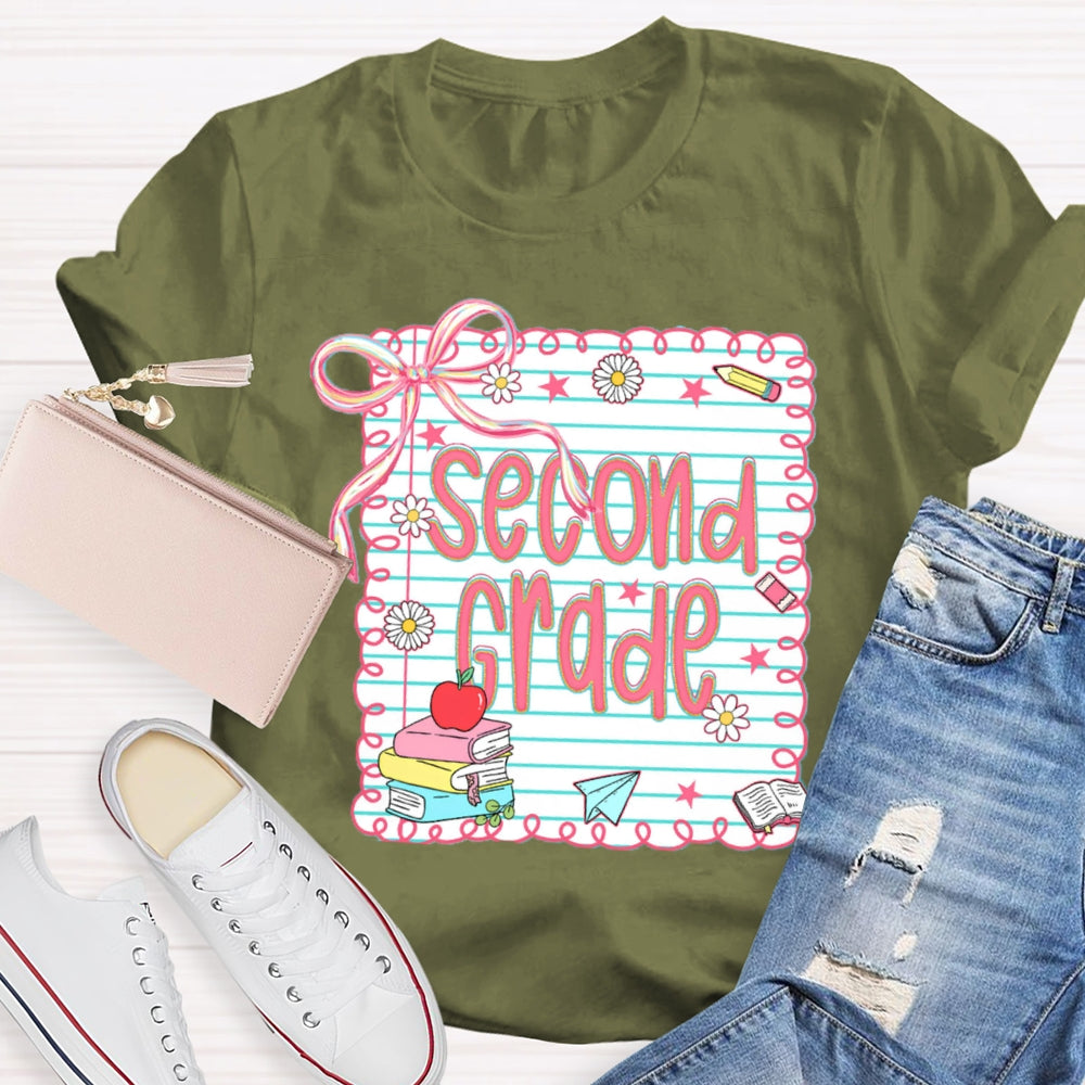 Personalized Grade Pink Bow Daisy Notebook T-shirt