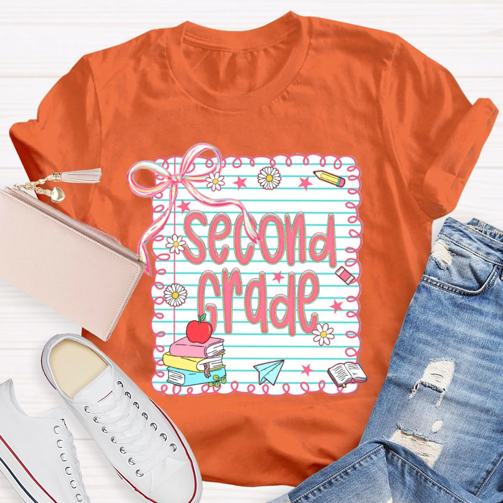 Personalized Grade Pink Bow Daisy Notebook T-shirt