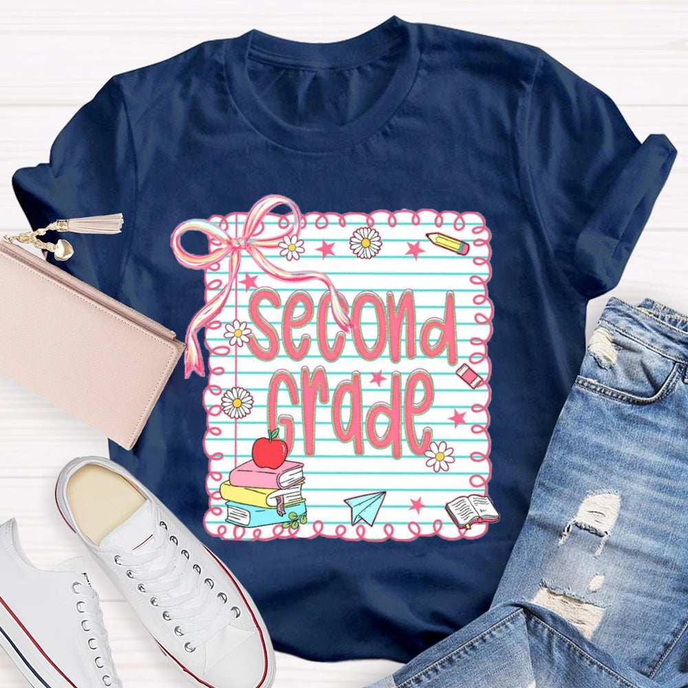 Personalized Grade Pink Bow Daisy Notebook T-shirt