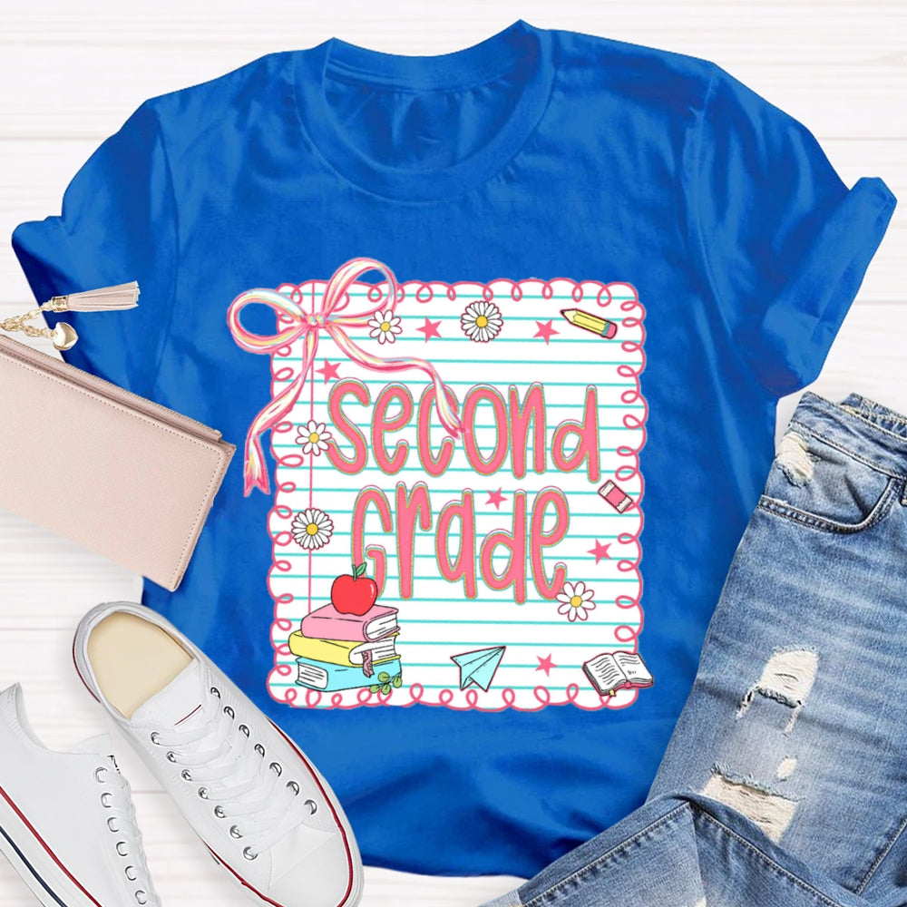 Personalized Grade Pink Bow Daisy Notebook T-shirt