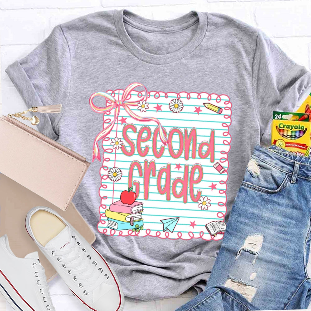Personalized Grade Pink Bow Daisy Notebook T-shirt
