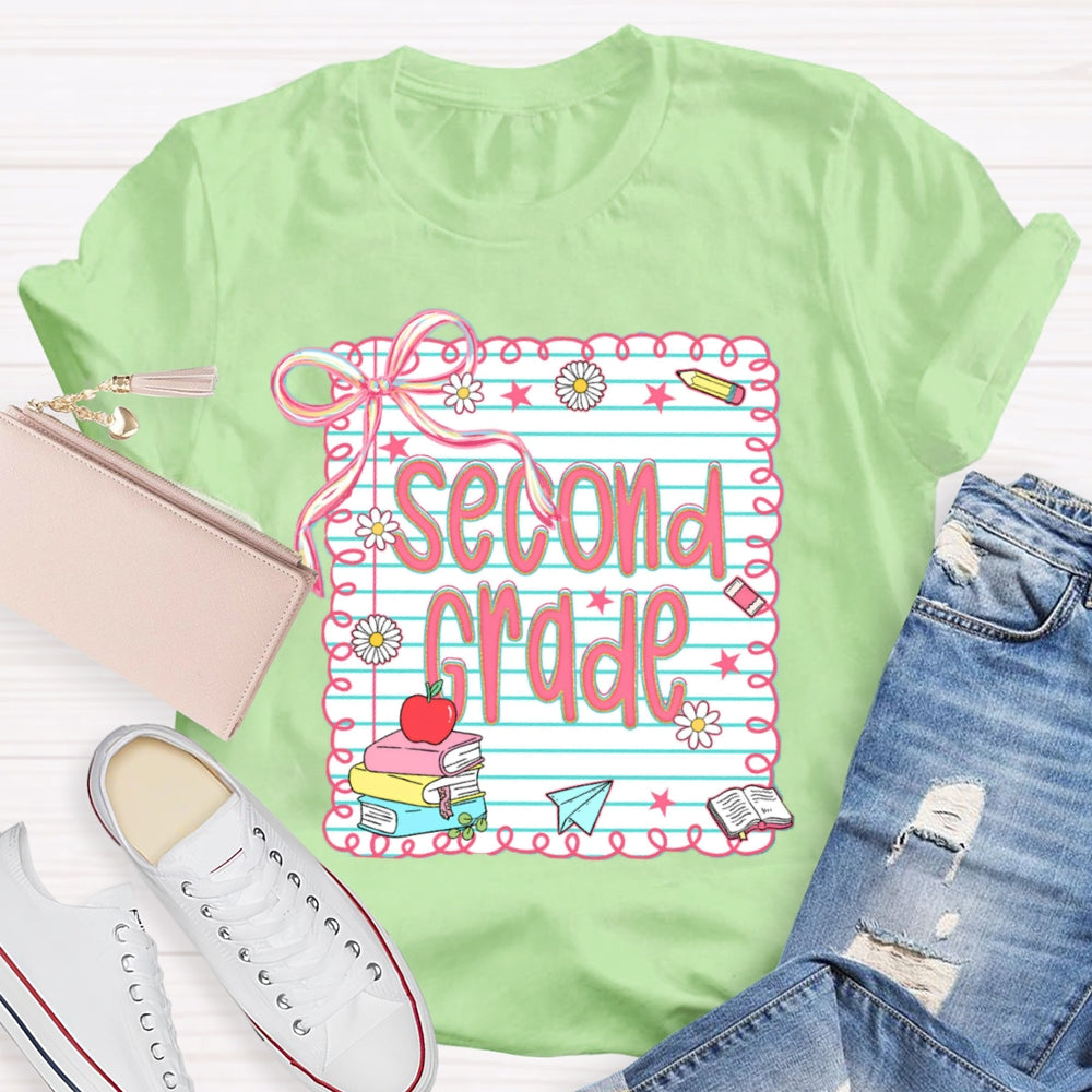 Personalized Grade Pink Bow Daisy Notebook T-shirt