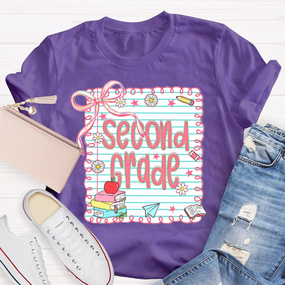 Personalized Grade Pink Bow Daisy Notebook T-shirt
