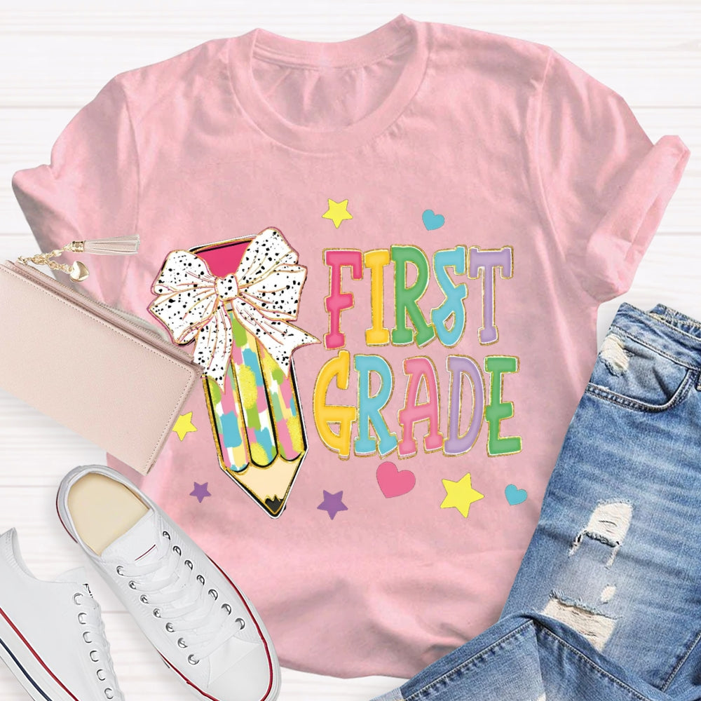 Personalize Grade Polka Dot Bow Colored Pencils T-shirt