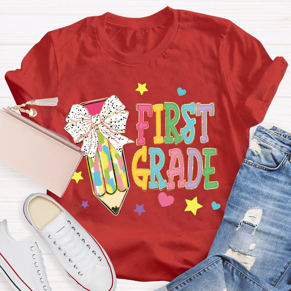 Personalize Grade Polka Dot Bow Colored Pencils T-shirt