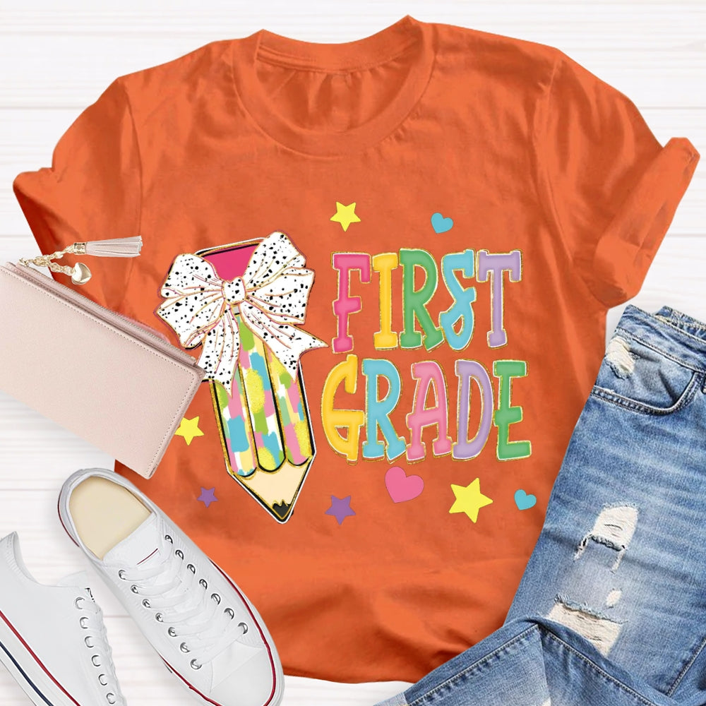 Personalize Grade Polka Dot Bow Colored Pencils T-shirt