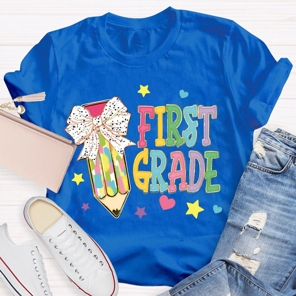 Personalize Grade Polka Dot Bow Colored Pencils T-shirt