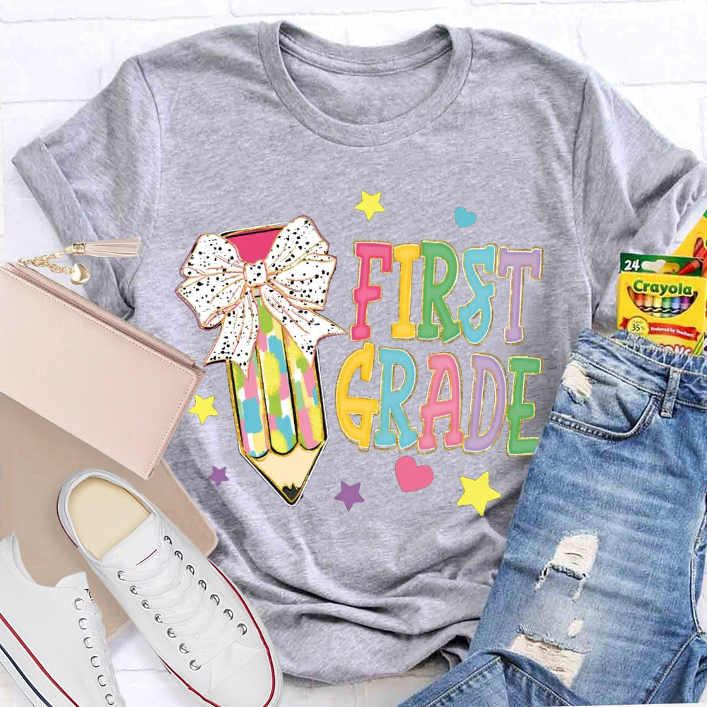 Personalize Grade Polka Dot Bow Colored Pencils T-shirt