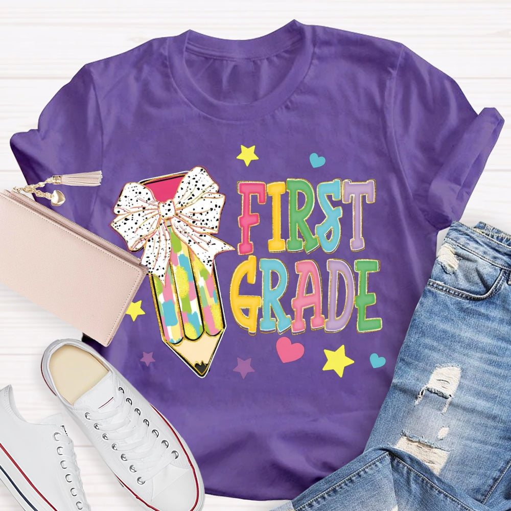 Personalize Grade Polka Dot Bow Colored Pencils T-shirt