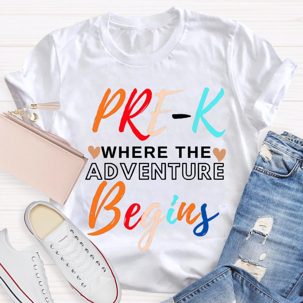 Personalized Grade Pre K Where The Adventure Begins T-shirt