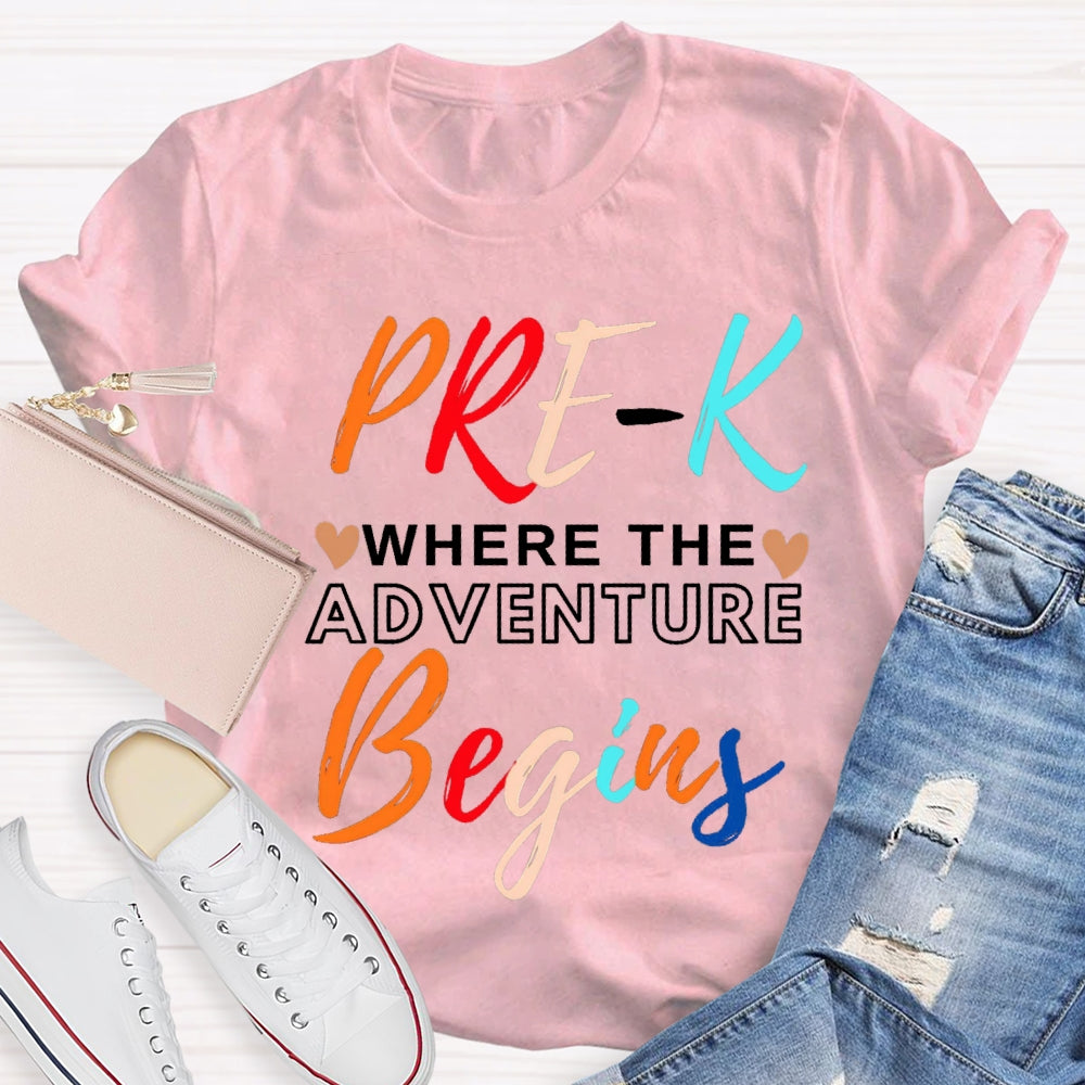 Personalized Grade Pre K Where The Adventure Begins T-shirt